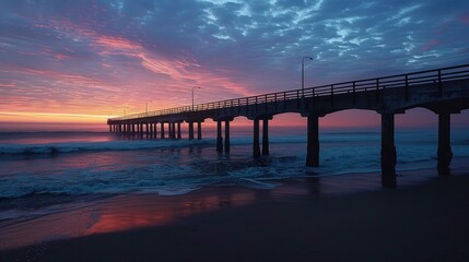 Fototapeta premium Pier, ocean, dawn. Generative AI