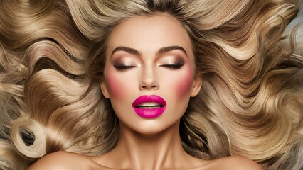 Fototapeta premium Beautiful model with bright pink lips