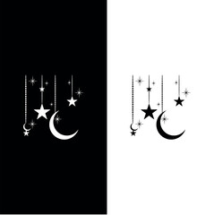 Hanging moon star Ramadan illustration sketch hand draw element