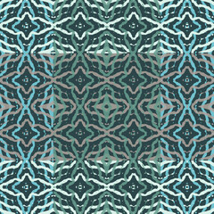 Blue and white watercolor ornament painted with watercolor on paper.