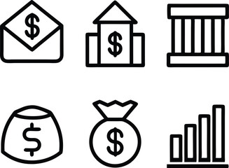 set of finance icon illustration  credit, management, marketing, outline, dollar, transaction, loan