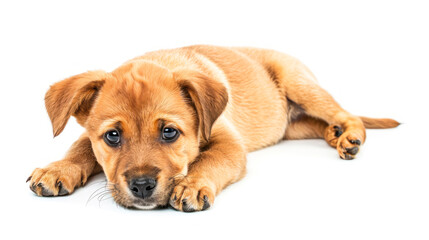 Cute puppy lounging on side with a relaxed pose