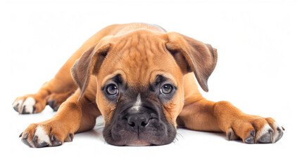 Obraz premium Puppy lying with head out of view on white.