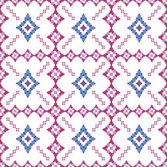 Pixel geometric abstract ethnic textile seamless pattern design.
