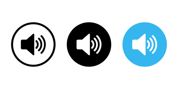 Audio, speaker icon on circle background. Loudspeaker concept