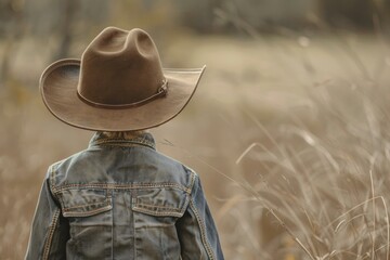 Rear view of a cowboy with a hat, gazing into the wilderness