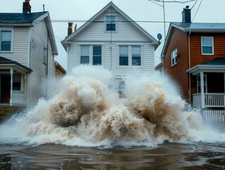 Storm Surge Flooding Threat Coastal Homes at Risk, Emergency Alert, Prepare for Powerful Waves and Rising Water Levels