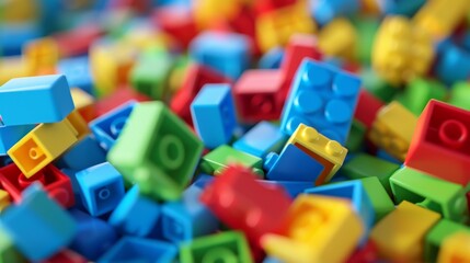 Fototapeta premium A bunch of colorful scattered construction blocks.