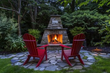 Obraz premium Enjoying a warm summer evening in a backyard, relaxing by the fire