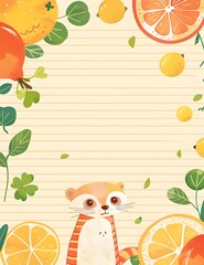 Whimsical Writing Paper with Adorable Ferret and Lush Citrus Accents