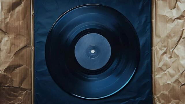A vintage-style record on a piece of brown paper with music notes and lyrics