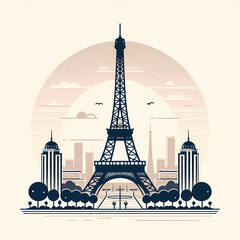 Obraz premium simplified eiffel tower illustration essential details centered blank canvas