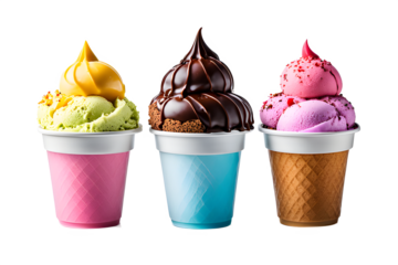 different flavour ice cream cup isolated on white and transparant background. Generative ai