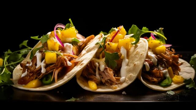 Tasty tacos served on a dark plate, great for food or party scenes