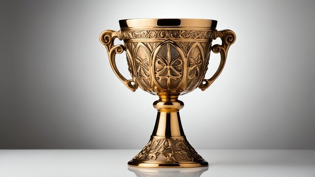 bronze chalice on plain white background for banner background copy space