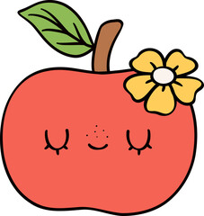 Groovy retro autumn Apple hippie cartoon doodle playful and vibrant fall season illustration.