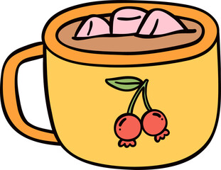 Spicy Pumpkin Drink Groovy retro autumn hippie fall cartoon doodle playful and vibrant illustration.