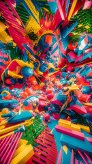 Energetic Memphis A 3D Explosion of Color and Form