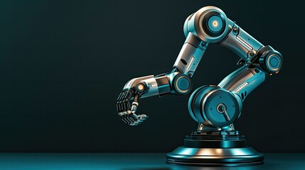 Futuristic industrial robot on black background, showcasing automation and innovation