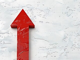 A red arrow pointing upwards on a textured white background, symbolizing growth or increase.