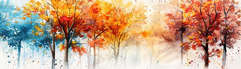 Watercolor painting of autumn forest