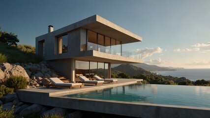 Obraz premium Cantilevered Mountain House with Infinity Pool