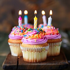 Vibrant Kids Birthday Cupcakes with Colorful Sprinkles and Fun Toppers