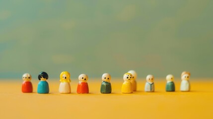 Tiny figures with different facial expressions, with a copy space in the background