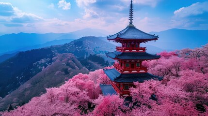 Naklejka premium Vibrant cherry blossom festival in Japan