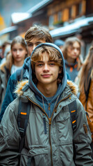 Teen Students Walking Together After Passing Test, Casual Outfits, Relaxed Mood, Outdoors, Autumn Day