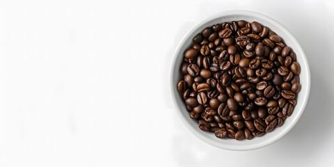 Fototapeta premium coffee beans and coffee cup on white background for design text space