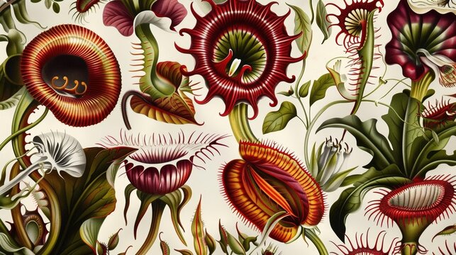 Vintage botanical illustration of carnivorous plants