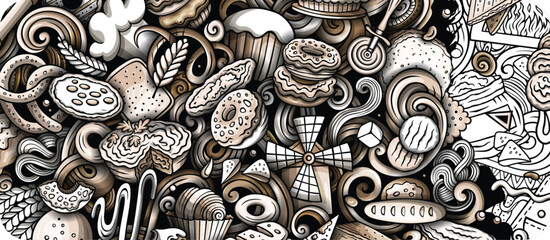 Cartoon vector doodle Bakery banner background