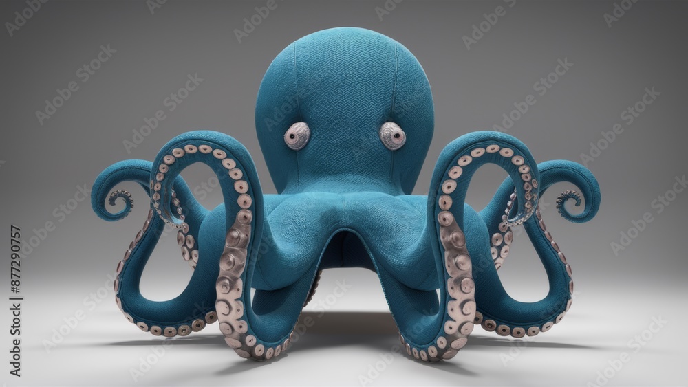 Canvas Prints a blue octopus with large eyes and tentacles on a gray background, ai