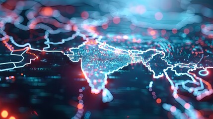 Obraz premium Digital Map of India Glowing on Indian Independence Day Celebration Background