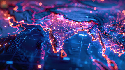 Illuminated Map of India for Indian Independence Day Celebration Background - Technology, Innovation, and Progress Concept