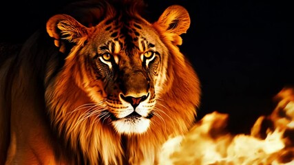  Lion walking in fire