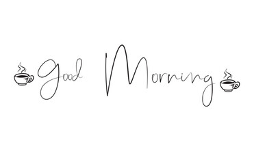 Good morning vector line calligraphy. Vector illustration of wish good morning. Typography design isolated on white background. Handwritten modern continuous line lettering with swooshes.