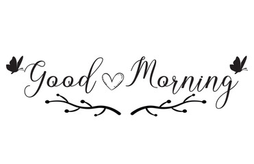 Good morning vector line calligraphy. Vector illustration of wish good morning. Typography design isolated on white background. Handwritten modern continuous line lettering with swooshes.