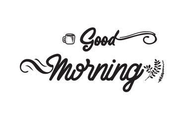 Good morning vector line calligraphy. Vector illustration of wish good morning. Typography design isolated on white background. Handwritten modern continuous line lettering with swooshes.