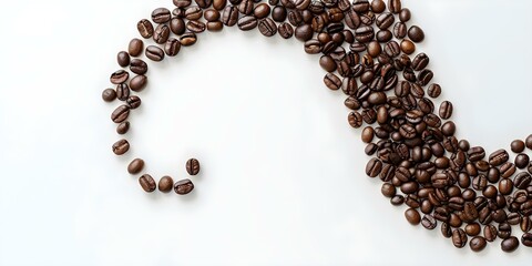 Swirling brown coffee with bubbles and beans on white background. Concept Latte Art, Coffee Beans, Brown Beverage, Breakfast Drink