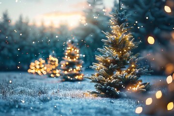 Christmas trees in the snow.