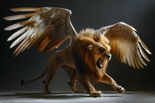 AI-generated illustration of a chimera in a dramatic pose