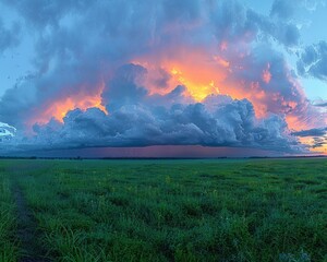 Fototapeta premium Dramatic Panoramic View of Thunderstorm Rolling In Over Landscape