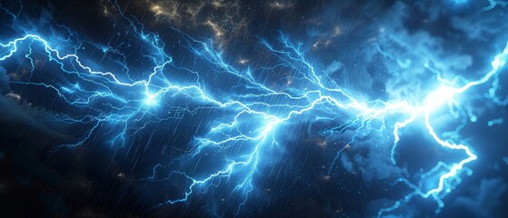 Blue lightning bolt streaks across dark background.