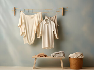 Laundry service, Ironing on clothes, hygiene and cleaning clothes on washing machine, Housekeeping lifestyle, housework concept, Laundry and dry cleaning business