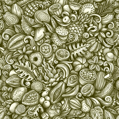 Graphics doodle Tropical Fruits seamless pattern
