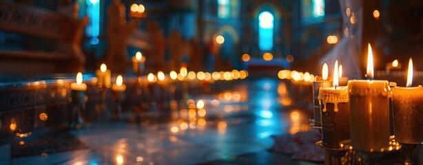 Candles in the interior of an Orthodox church