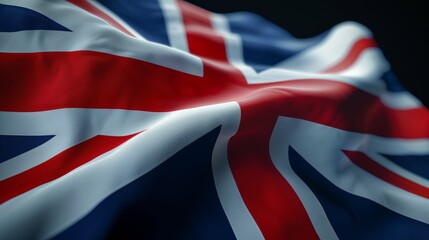 Fototapeta premium British flag waving, close-up shot, cinematic aesthetics, blue-toned, high resolution, 4K quality, focus cover all object, deep dept of field