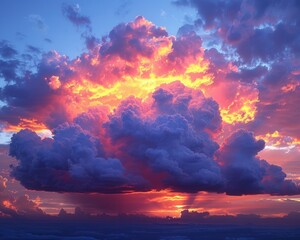 Naklejka premium Ethereal Cloud Reflecting Vibrant Sunset Colors in 5:4 Ratio Image